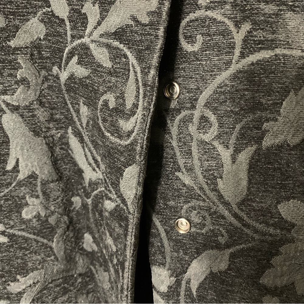 Vintage Black Velvet Jacket Baroque Floral 13/14 Button Front Mid Length Trench - Picture 8 of 15